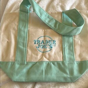 NWT Trader Joe’s Mini Green Pastel Canvas Tote Bag
